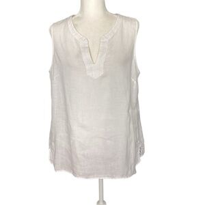 Talbots White Linen Sleeveless V-Neck Blouse